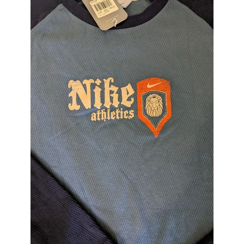 NWT Vtg Y2K Nike Athletics Mens Long Sleeve‎ Raglan Shirt XXL Blue Lion Graphic